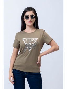 Guess - Women Olive Crew Neck Short Sleeves T-Shirt