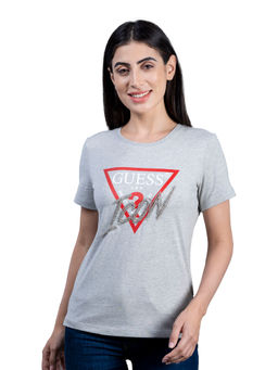 Guess - Women Grey Crew Neck Short Sleeves T-Shirt