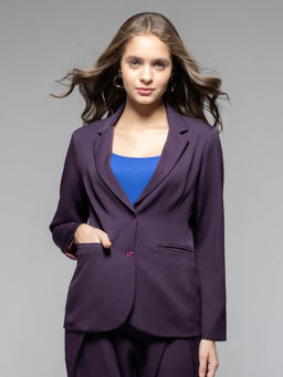SHAYE - Notch Lapel Collar Purple Solid Long Sleeves Casual Blazer for Women