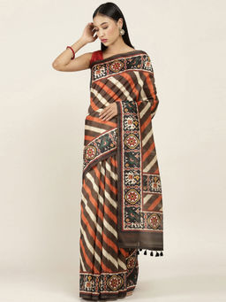 Soch - Printed Silk Blend Saree with Unstitched Blouse