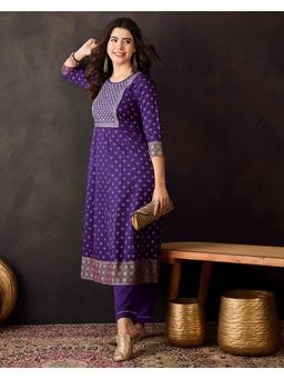 Gahan - Purple Crepe Zari Sequence Gota Embroidered Foil Printed Kurta with Pant