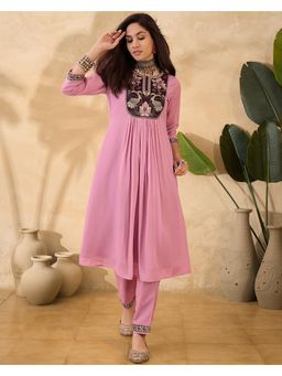Gahan - Light Pink Star Georgette Zari Sequence Embroidered Kurta with Pant