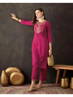 Gahan - Pink Muslin Sequence Zari Embroidered Straight Kurta with Pant