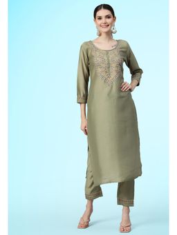 Gahan - Green Silk Blend Sequence Embroidery with Gota Patti Border Kurta with Pant