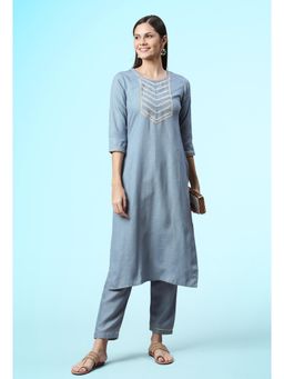 Gahan - Blue Chinon Sequence Chain Embroidered Kurta with Pant