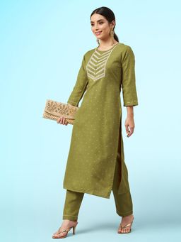 Gahan - Lemon Green Chinon Sequence Chain Embroidered Kurta with Pant