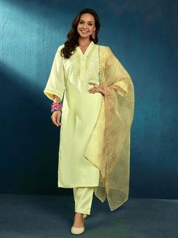 Gahan - Light Yellow Thread Sequence Embroidered Kurta with Pant & Dupatta