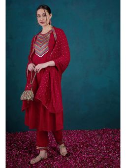 Gahan - Red Vichitra Zari Sequence Embroidered Kurta with Pant & Dupatta