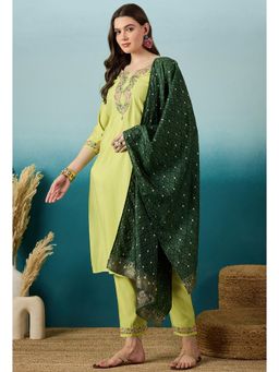 Gahan - Mustard Chanderi Zari Sequence Embroidered Kurta with Pant and Dupatta