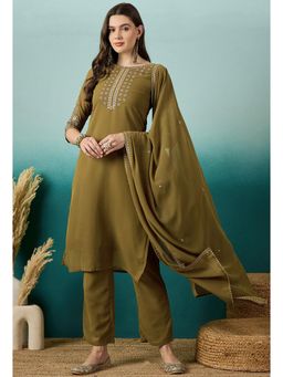 Gahan - Sepia Georgette Zari Sequence Embroidered Kurta with Pant & Dupatta
