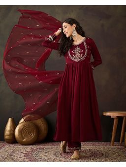 Gahan - Maroon Vichitra Zari Sequins Embroidered Kurta with Pant & Dupatta