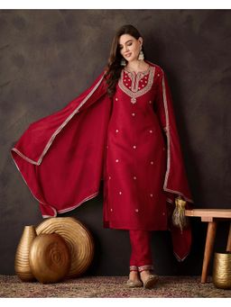 Gahan - Red Vichitra Zari Sequence Embroidered Kurta with Pant & Dupatta