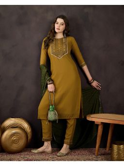 Gahan - Mehendi Green Star Georgette Zari Embroidery Gotapatti Kurta with Pant & Dupatta