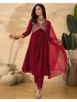 Gahan - Maroon Vichitra Zari Sequence Cording Embroidered Kurta with Pant & Dupatta