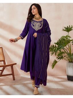 Gahan - Purple Zari Sequence Embroidery Foil Printed Kurta with Pant & Dupatta