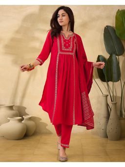 Gahan - Red DChinon Zari Sequence Embroidered Kurta with Pant & Dupatta