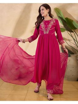 Gahan - Raani Star Georgette Zari Sequence Cording Embroidered Kurta with Pant & Dupatta