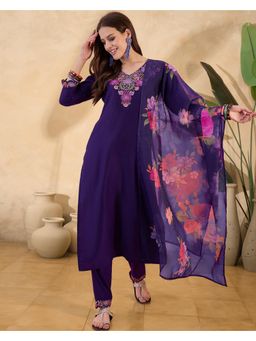 Gahan - Purple Zari Sequence Thread Embroidered Kurta with Pant & Dupatta