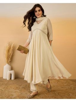 Gahan - Creme Georgette Zari Thread Cording Embroidered Alia Cut Kurta with Pant & Dupatta