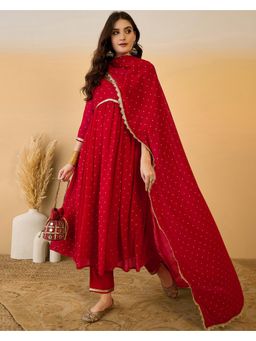 Gahan - Red Georgette Sequence Lace Foil Printed Anarkali Kurta with Pant & Dupatta