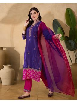 Gahan - Purple Raani American Crepe Zari Sequence Embroidered Kurta with Pant & Dupatta