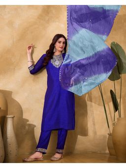 Gahan - Blue Vichitra Zari Sequence Cording Embroidery Kurta with Pant & Dupatta