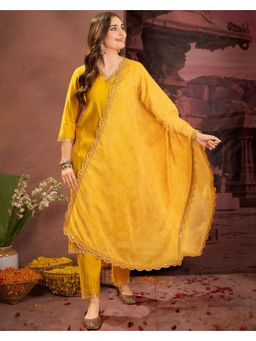 Gahan - Yellow Roman Silk Zari Sequence Cording Embroidered Kurta with Pant & Dupatta