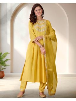 Gahan - Yellow Vichitra Zari Sequence Thread Embroidered Kurta with Pant & Dupatta