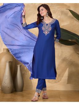 Gahan - Royal Blue Zari Sequence Thread Embroidered Kurta with Pant & Dupatta