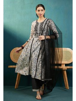 Gahan - Womens Black Mirror Work Zari Embroidered Kurta with Pant & Dupatta