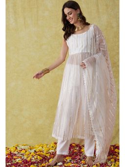 Gahan - Weaving Organza A Line Kurta with Crepe Pant & Schiffli Lace Dupatta