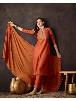 Gahan - Orange Chinon Zari Sequence Embroidered Kurta with Pant & Dupatta