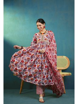 Gahan - Pink Zari Embroidered Digital Printed Alia Cut Kurta with Pant & Dupatta