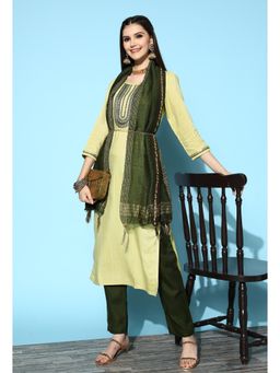 Gahan - Lemon Green Cotton Blend Sequence Embroidered Kurta with Pant & Dupatta