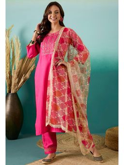 Gahan - Pink Ruby Silk Zari Sequence Embroidered Kurta with Pant & Dupatta