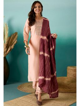 Gahan - Peach Silk Blend Zari Sequence Embroidered Kurta with Pant & Laheriya Dupatta