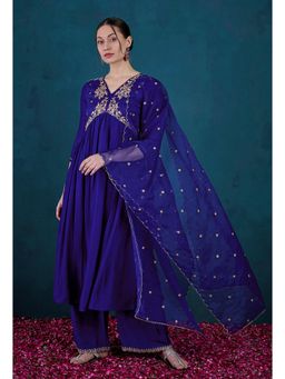Gahan - Royal Blue Vichitra Zari Sequence Embroidery Kurta with Palazzo & Dupatta