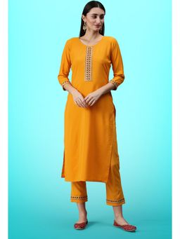 Gahan - Womens Yellow Poly Crepe Sequence Coding Embroidered Kurta with Pant
