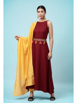 Gahan - Womens Maroon Sequence Embroidered Flared Kurta with Pant & Dupatta