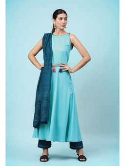 Gahan - Womens Blue Sequence Embroidered Flared Kurta with Pant & Dupatta