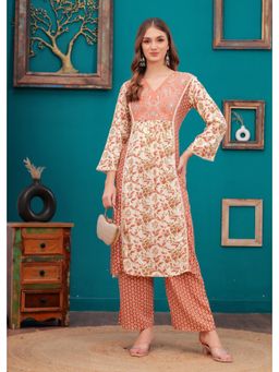 Gahan - Womens Rust Rayon Fabric Kurta with Palazzo