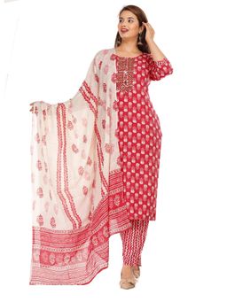 Gahan - Womens Red Cotton Kurta and Pant with Dupatta