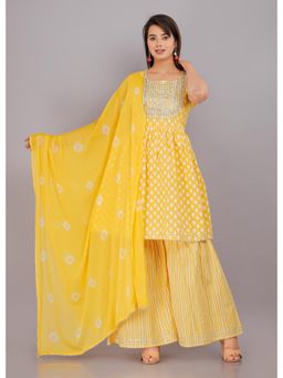 Gahan - Womens Yellow Kurta with Sharara and Dupatta