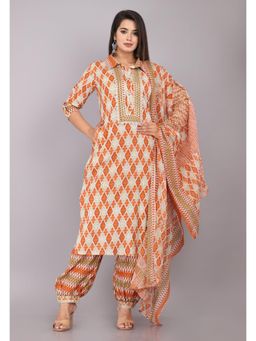 Gahan - Womens Cotton Brown Kurta with Salwar & Dupatta