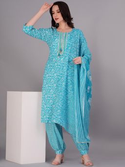Gahan - Womens Cotton Sky Blue Kurta with Salwar & Dupatta