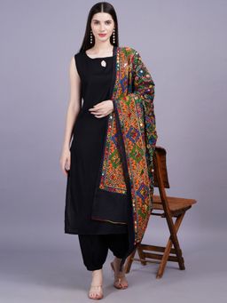 Gahan - Womens Black Rayon Kurta with Salwar & Dupatta