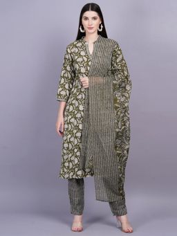 Gahan - Womens Green Cotton Kurta with Pant & Dupatta