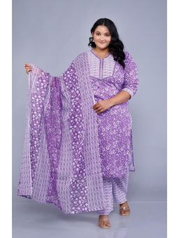 Gahan - Womens Cotton Purple V Neck Kurta with Pant & Dupatta
