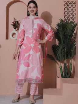 Stylee LIFESTYLE - Pink Cotton Digital Printed Dress Material (Set of 3)