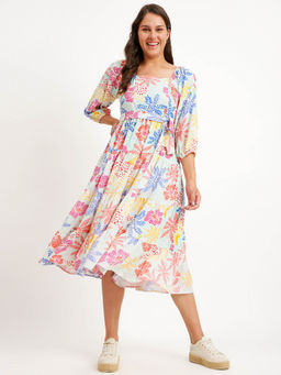 Pink Fort - Floral Puff Sleeves Dress Multi-Color (Set of 2)